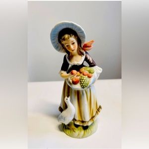 Vintage Lefton “Woman with Geese and Fruit Basket” Figurines #6988, Pre-owned